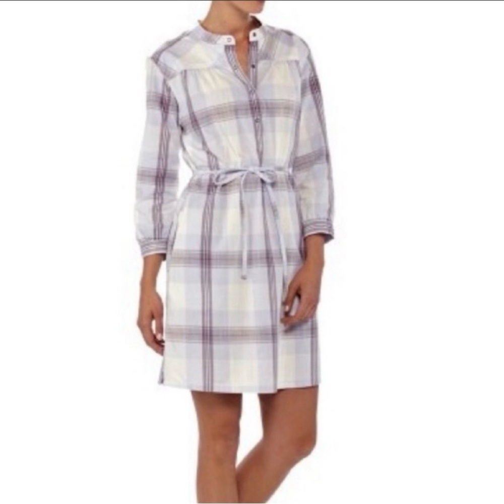 Patagonia Kamala Dress Romany Tundra Plaid Size 4 Gray Lavender Tie Waist